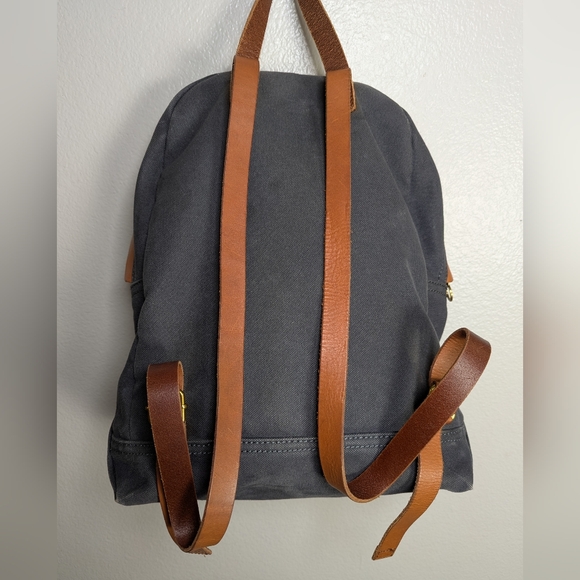 Madewell Charleston Dark Gray / Blue Canvas Leather Trim Medium Size Backpack - Picture 7 of 8